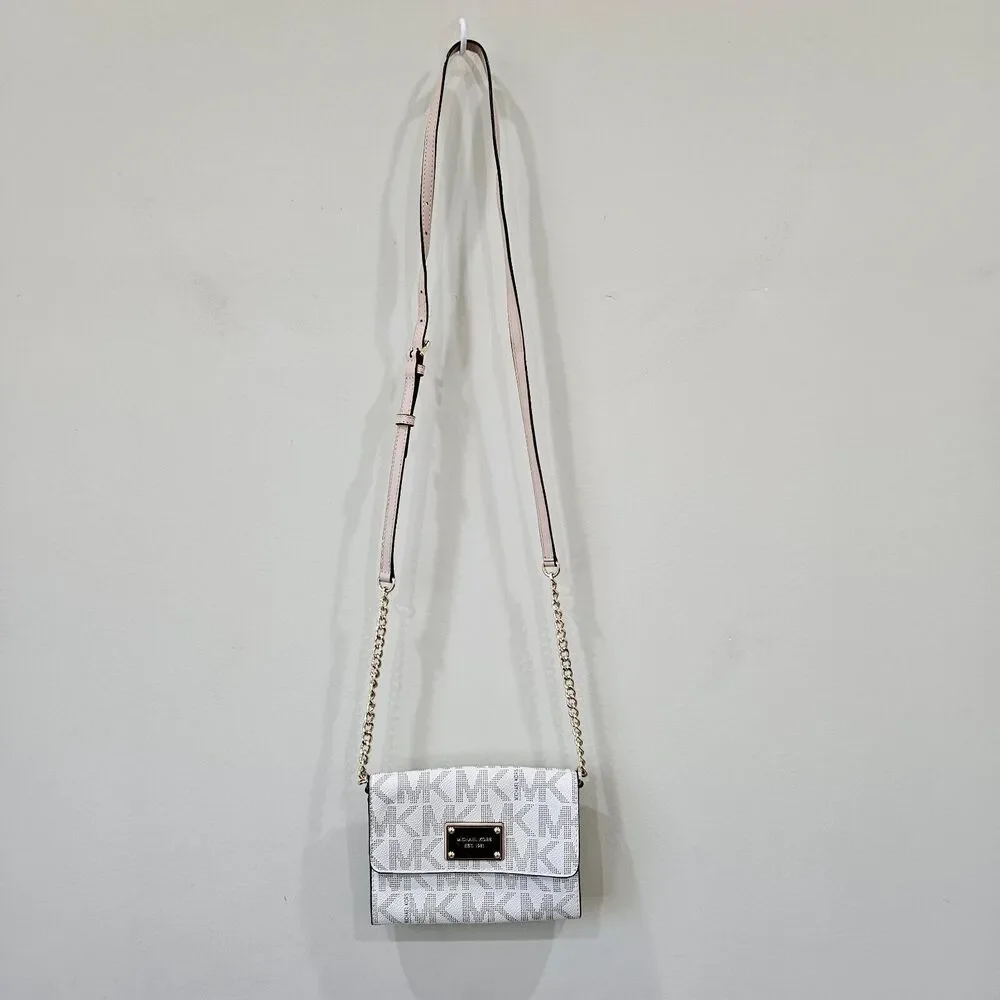 Michael Kors Womens Jet Set Leather Crossbody Wallet Monogram Vacation Travel
